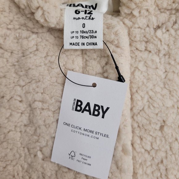20. Cotton On Baby teddy bear jacket.  6 - 12 mo.  NWT - Picture 2 of 5